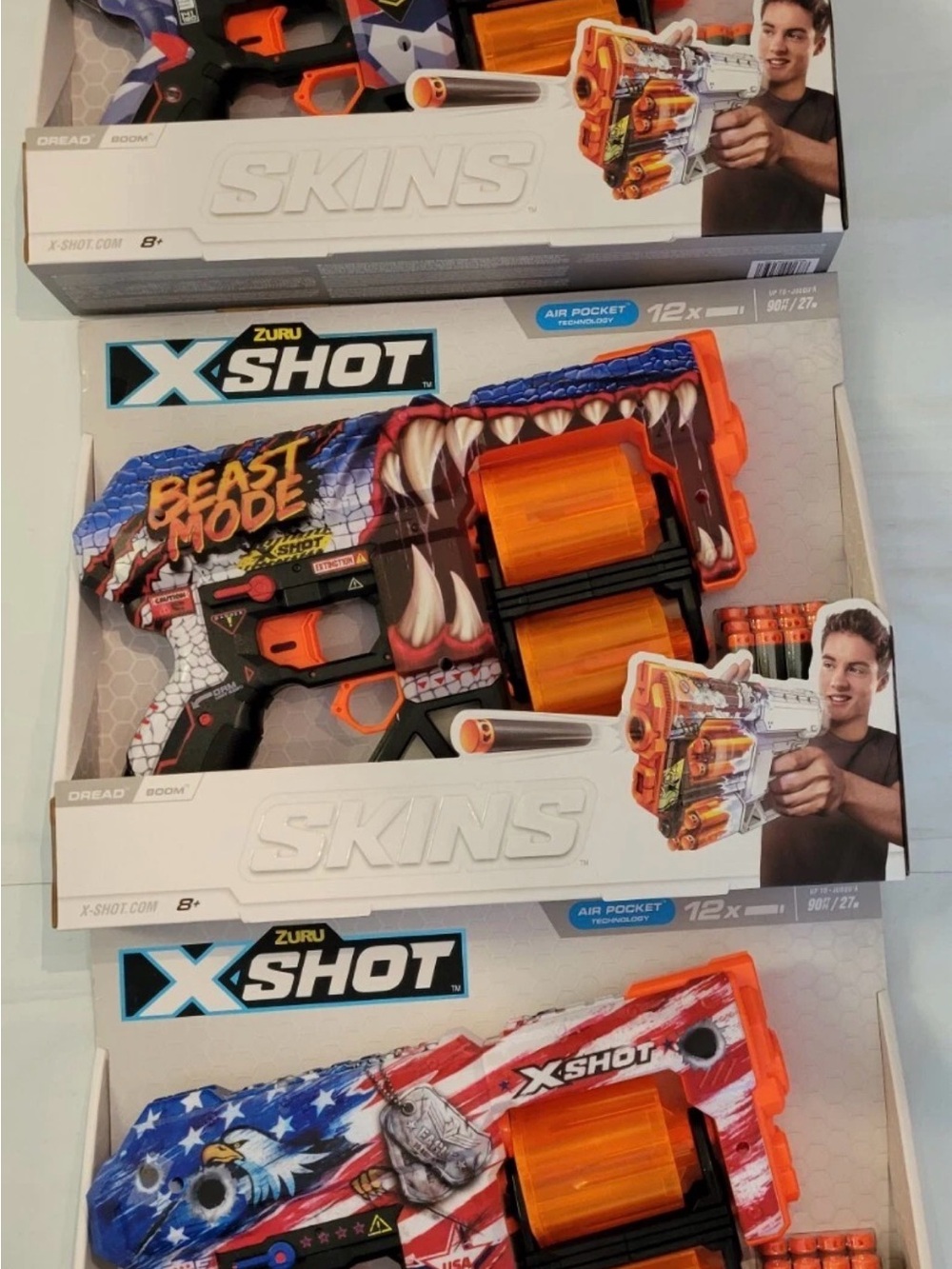 Lot Of 3 Zuru X Shot Dread Boom Skins Blasters Toy Gun 8+ Malice Beast Out